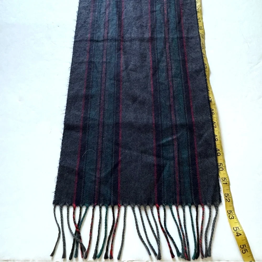 Vintage Christian Dior Striped Scarf Blue Gray Acrylic Rectangle Fringe Winter